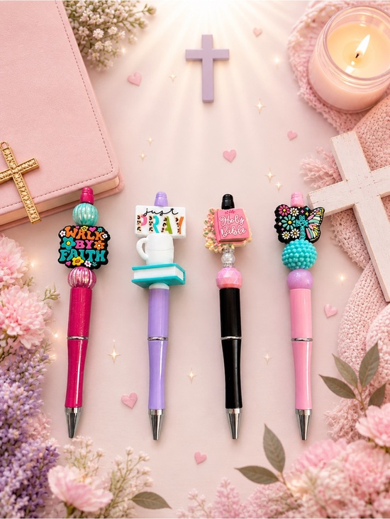 Other - Set of 4 Decorative Faith Pen Set - Pink, Purple, Black, extra ink included